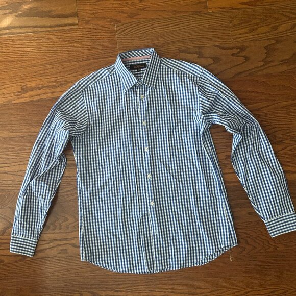 Ben Sherman Signature Long Sleeve Blue Gingham Shirt Size Medium - Picture 6 of 10